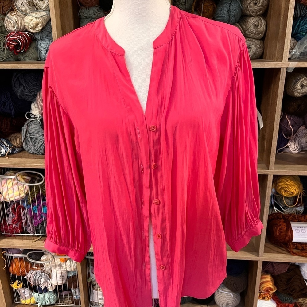 Gerard Darel Paris Fuchsia Blouse Balloon Sleeve Button Up Dopamine Top 36 S - Picture 10 of 14